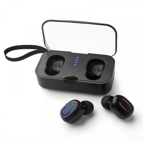 Wholesale Bluetooth 5.0 True Wireless Mini Earbuds Pods Buds Headset with Portable Charger (Black)
